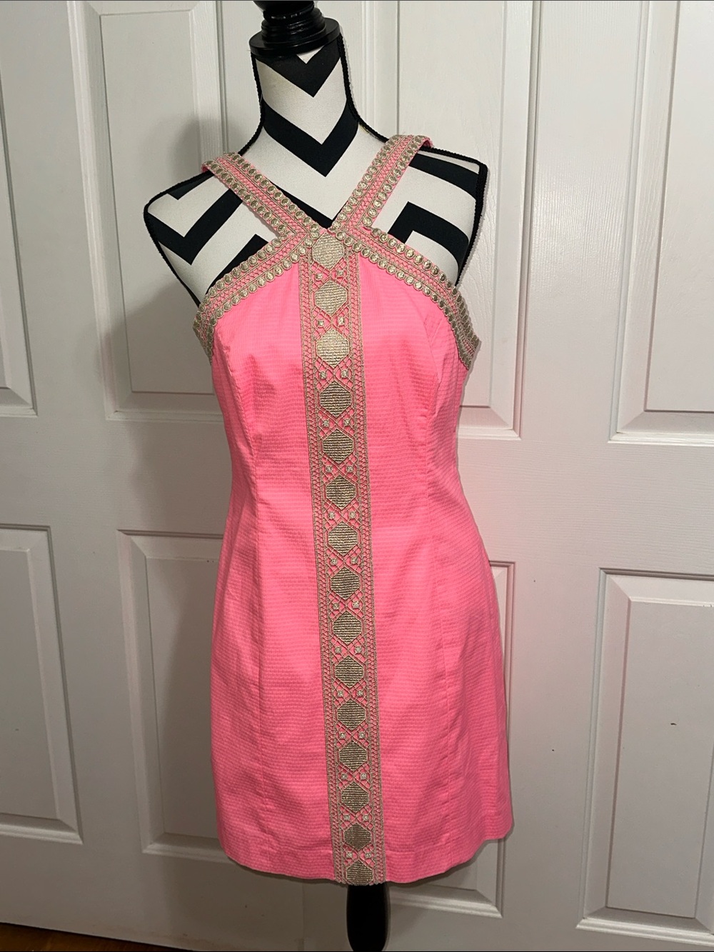 Lilly Pulitzer Vena Stretch Shift Pink Embellished Halter Dress